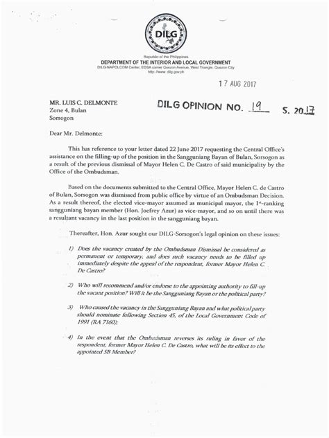 DILG OPINION No. 19 s .